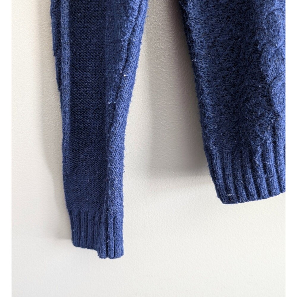 St. John's Bay Womens Medium Blue Hooded Cable Knit Sweater V-Neck Pullover M - Picture 4 of 5